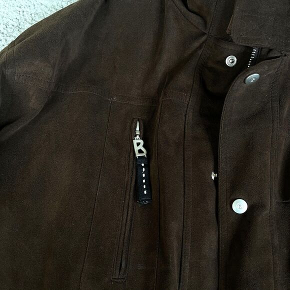 Bogner Bomber Jacket Mens 36 Brown Faux Suede Vegan Quilted Lined Full Zip Snap - Picture 6 of 16